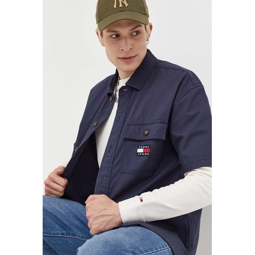 Tommy Jeans koszula bawełniana męska kolor granatowy relaxed z kołnierzykiem Tommy Jeans L ANSWEAR.com