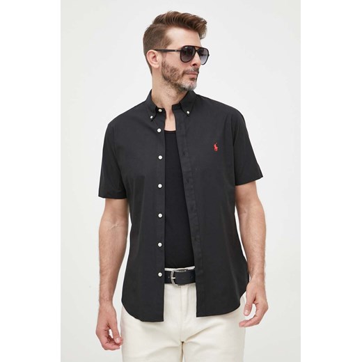 Polo Ralph Lauren koszula męska kolor czarny slim z kołnierzykiem button-down ze sklepu ANSWEAR.com w kategorii Koszule męskie - zdjęcie 157128094