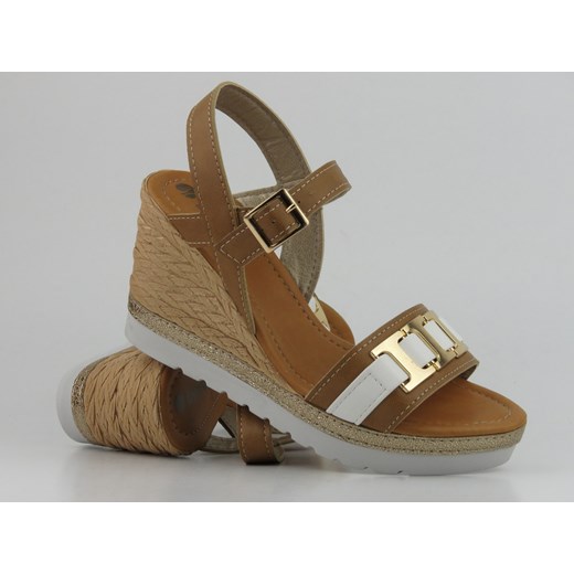 Sandały damskie na koturnie - Inblu FG-35, brązowe ze sklepu ulubioneobuwie w kategorii Sandały damskie - zdjęcie 157140050