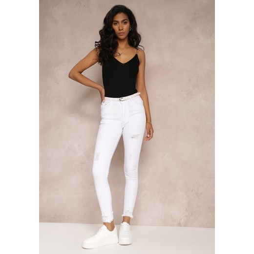 Białe Jeansy Skinny z Paskiem Herodia ze sklepu Renee odzież w kategorii Jeansy damskie - zdjęcie 157160360