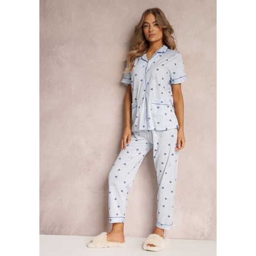 Niebieski 2-częściowy Komplet Piżamowy z Koszulą na Guziki i Spodniami z Gumką w Talii Peneleta ze sklepu Renee odzież w kategorii Piżamy damskie - zdjęcie 157226613