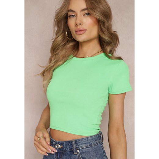 Zielony Elastyczny T-shirt o Dopasowanym Krótkim Kroju Prunellie ze sklepu Renee odzież w kategorii Bluzki damskie - zdjęcie 157234173