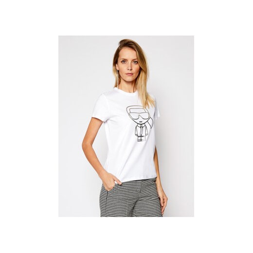 KARL LAGERFELD T-Shirt Ikonic Outline 210W1703 Biały Regular Fit Karl Lagerfeld XL MODIVO wyprzedaż