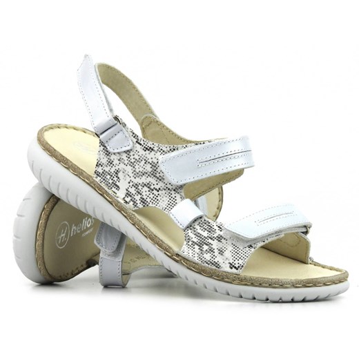 Skórzane sandały damskie na rzepy - Helios Komfort 794S, srebrne ze sklepu ulubioneobuwie w kategorii Sandały damskie - zdjęcie 157251281