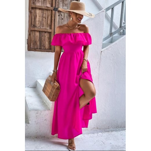 Sukienka IVET z dekoltem typu hiszpanka z krótkim rękawem maxi 