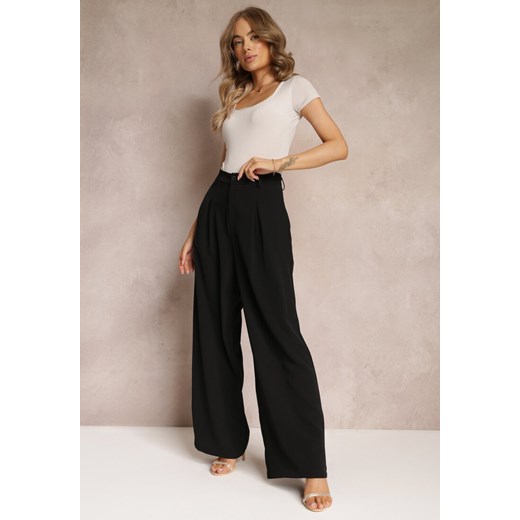 Czarne Spodnie z Wysokim Stanem i Szerokimi Nogawkami Ellika ze sklepu Renee odzież w kategorii Spodnie damskie - zdjęcie 157267500