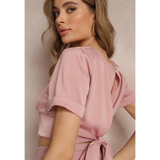 Różowa Bluzka z Krótkim Rękawem i Węzłem z Tyłu Mankira Renee ONE SIZE promocyjna cena Renee odzież
