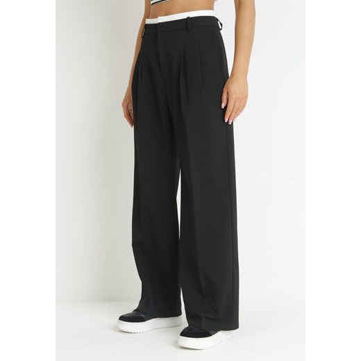 Czarne Szerokie Spodnie w Kant z Wysoką Talią Balalis ze sklepu Born2be Odzież w kategorii Spodnie damskie - zdjęcie 157270362