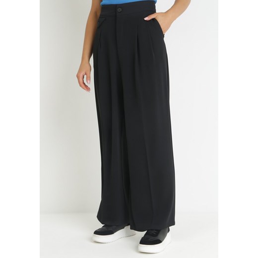Czarne Szerokie Spodnie z Wysokim Stanem i Kieszeniami Demilla ze sklepu Born2be Odzież w kategorii Spodnie damskie - zdjęcie 157270392