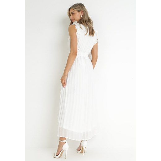 Biała Plisowana Sukienka Maxi z Falbankami Avalie S okazyjna cena Born2be Odzież