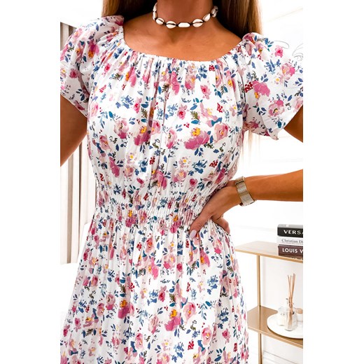 SUKIENKA HISZPANKA MAXI W KWIATY Z GUMĄ W PASIE- BIAŁA Olika XL/XXL olika.com.pl