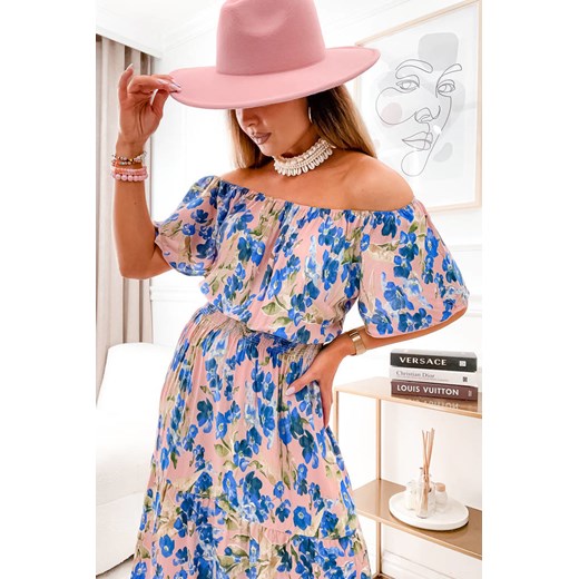 RÓŻOWA SUKIENKA MAXI Z GUMĄ W PASIE I MOTYWEM KWIATOWYM Olika XL/XXL olika.com.pl