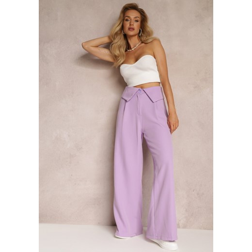 Fioletowe Szerokie Spodnie z Wysokim Stanem i Kieszeniami Callista ze sklepu Renee odzież w kategorii Spodnie damskie - zdjęcie 157284651