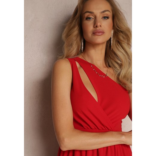 Czerwona Asymetryczna Sukienka Na Jedno Ramię z Rozcięciem na Dole Xionia Renee M okazyjna cena Renee odzież