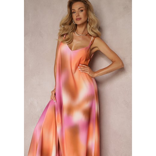 Pomarańczowa Trapezowa Sukienka Maxi na Skrzyżowanych Ramiączkach Skaia Renee S okazja Renee odzież