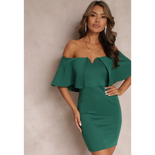 Zielona Dopasowana Sukienka z Szeroką Falbaną Miskli ze sklepu Renee odzież w kategorii Sukienki - zdjęcie 157297340
