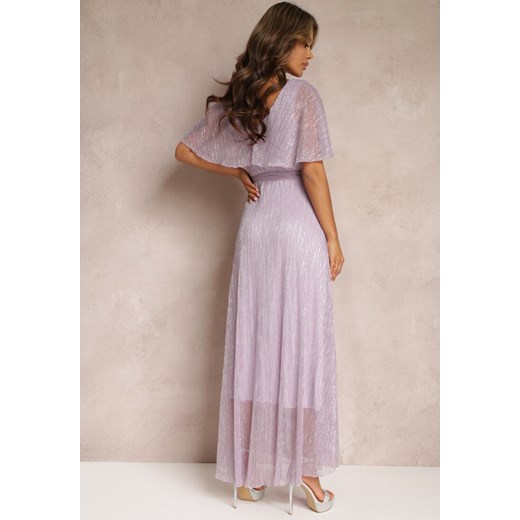 Fioletowa Koktajlowa Sukienka Maxi z Ozdobną Falbaną na Górze Cailey Renee S Renee odzież okazyjna cena