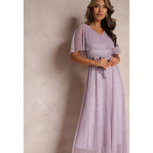 Fioletowa Koktajlowa Sukienka Maxi z Ozdobną Falbaną na Górze Cailey Renee S wyprzedaż Renee odzież