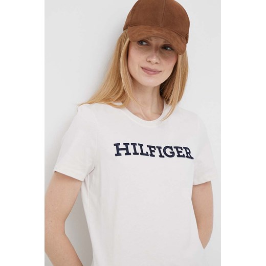 Tommy Hilfiger t-shirt bawełniany kolor beżowy ze sklepu ANSWEAR.com w kategorii Bluzki damskie - zdjęcie 157317051