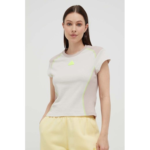 adidas t-shirt damski kolor beżowy ze sklepu ANSWEAR.com w kategorii Bluzki damskie - zdjęcie 157317174