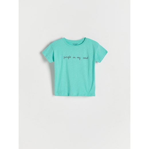 Reserved - T-shirt z napisem - Turkusowy Reserved 92 (1 Reserved