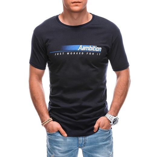 T-shirt męski z nadrukiem 1799S - ciemnogranatowy ze sklepu Edoti w kategorii T-shirty męskie - zdjęcie 157444042