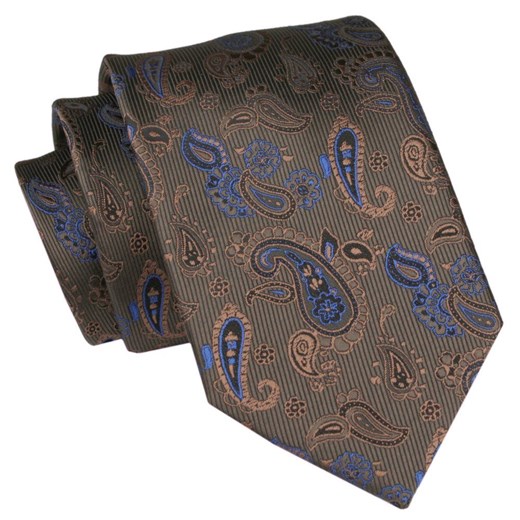 Męski Krawat Angelo di Monti - Wzory Paisley, Brązowe Tło KRADM2017 ze sklepu JegoSzafa.pl w kategorii Krawaty - zdjęcie 157453511