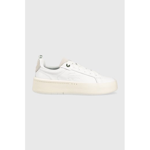 Białe buty sportowe damskie Lacoste sneakersy skórzane sznurowane 