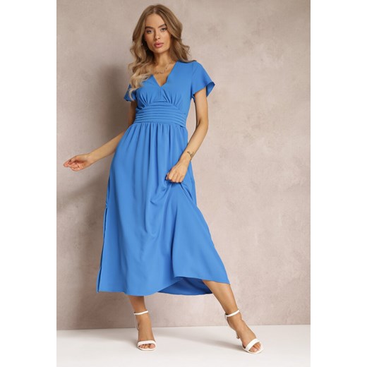 Niebieska Rozkloszowana Sukienka Maxi z Wycięciem Ahina ze sklepu Renee odzież w kategorii Sukienki - zdjęcie 157472954