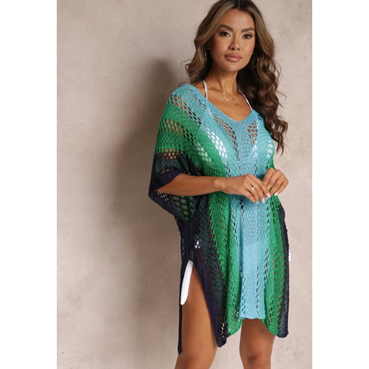 Niebiesko-Zielona Narzutka Boho z Ażurowej Tkaniny Nyima ze sklepu Renee odzież w kategorii Odzież plażowa - zdjęcie 157473054