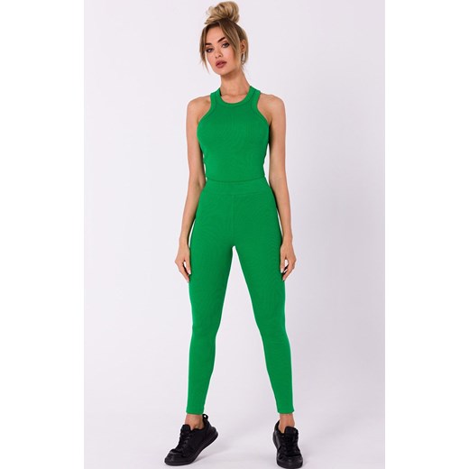 Długie legginsy prążkowane w kolorze zielonym M734, Kolor intensywna zieleń, Rozmiar L, MOE ze sklepu Primodo w kategorii Spodnie damskie - zdjęcie 157483030
