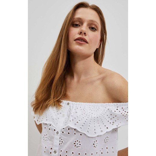 Bawełniana ażurowa bluzka damska hiszpanka w kolorze białym 4035, Kolor biały, Rozmiar XS, Moodo ze sklepu Primodo w kategorii Bluzki damskie - zdjęcie 157483053