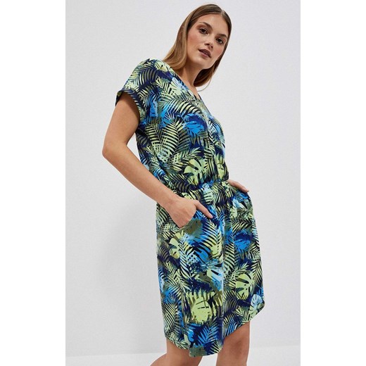 Sukienka z tropikalnym printem i kieszeniami 4042, Kolor granatowy-wzór, Rozmiar XS, Moodo ze sklepu Primodo w kategorii Sukienki - zdjęcie 157483073