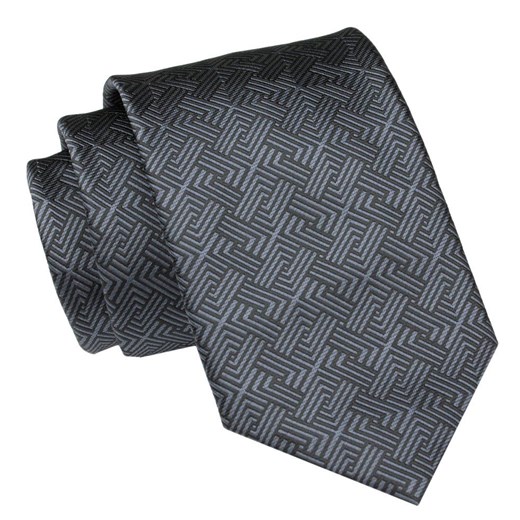 Męski Krawat Angelo di Monti - Ciemny Grafit, Regularny Wzór KRADM2039 ze sklepu JegoSzafa.pl w kategorii Krawaty - zdjęcie 157485952