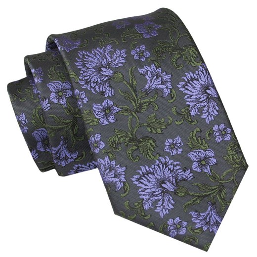 Męski Krawat Angelo di Monti - Grafitowy, Kwiaty KRADM2031 ze sklepu JegoSzafa.pl w kategorii Krawaty - zdjęcie 157485964