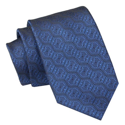 Męski Krawat Angelo di Monti - Granatowy, Wzór Geometryczny KRADM2024 ze sklepu JegoSzafa.pl w kategorii Krawaty - zdjęcie 157485970