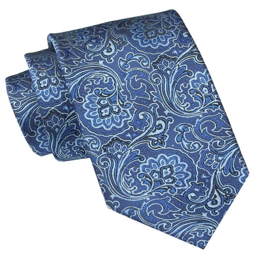 Męski Krawat Angelo di Monti - Niebieski, Wzór Kwiatowy KRADM2028 ze sklepu JegoSzafa.pl w kategorii Krawaty - zdjęcie 157485990