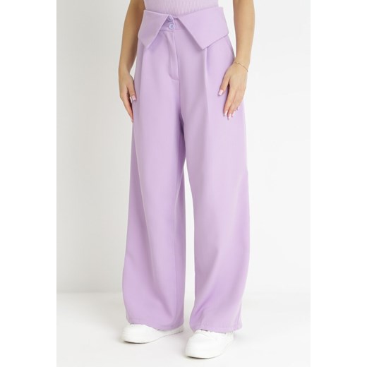 Fioletowe Eleganckie Spodnie z Szerokimi Nogawkami i Wysokim Stanem Fidelia ze sklepu Born2be Odzież w kategorii Spodnie damskie - zdjęcie 157488233