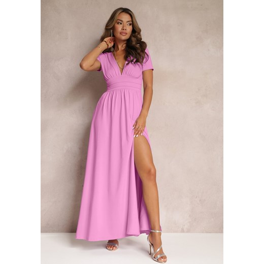 Różowa Sukienka Maxi z Rozkloszowanym Dołem i Rozcięciem Zarya ze sklepu Renee odzież w kategorii Sukienki - zdjęcie 157488840