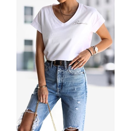 T-shirt Lorin Cocomore V-neck Biały Lisa Mayo L Lisa Mayo