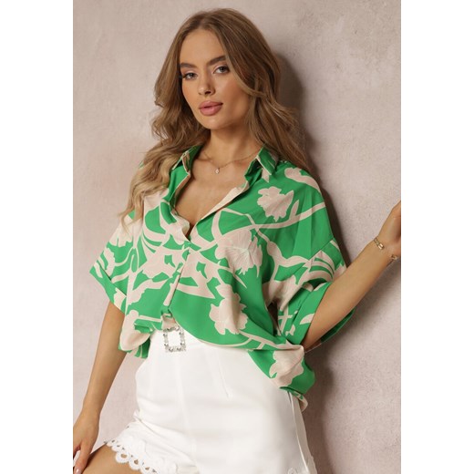 Zielona Kwiecista Bluzka z Krótkimi Rękawami Andresa ze sklepu Renee odzież w kategorii Bluzki damskie - zdjęcie 157494143