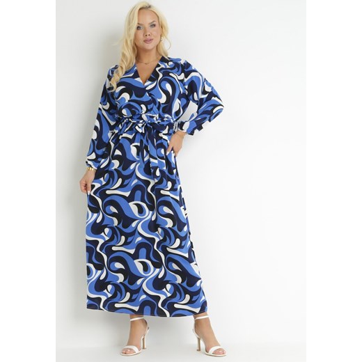 Niebieska Rozkloszowana Sukienka Maxi w Fantazyjny Print Blanis M Born2be Odzież okazja
