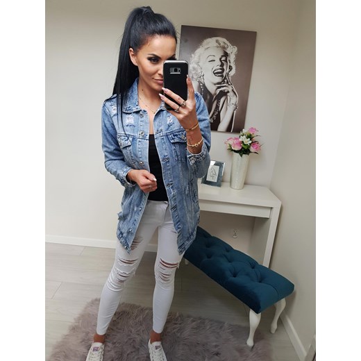 KLASYCZNA DŁUGA KATANA JEANSOWA HAITI Z PRZETARCIAMI - DENIM JEANS P.o.p. Seven M STYLOWO