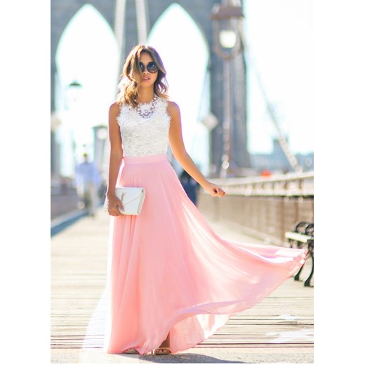 Sukienka maxi z różowym dołem oraz koronkową górą Estera L/40 E-Shop