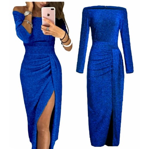 Niebieska sukienka z błyszczącego materiału Estera XXL/44 E-Shop