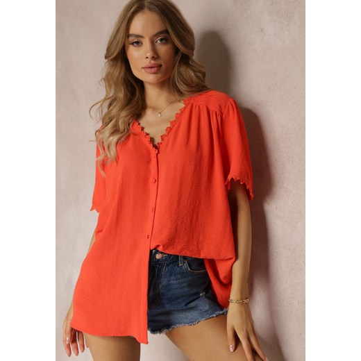 Pomarańczowa Koszula Zapinana na Guziki z Ozdobną Koronką Willona ze sklepu Renee odzież w kategorii Koszule damskie - zdjęcie 157514842