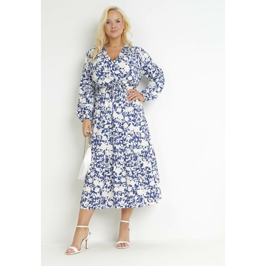 Niebieska Kopertowa Sukienka Maxi z Wiązanym Paskiem Axeta 2XL promocyjna cena Born2be Odzież