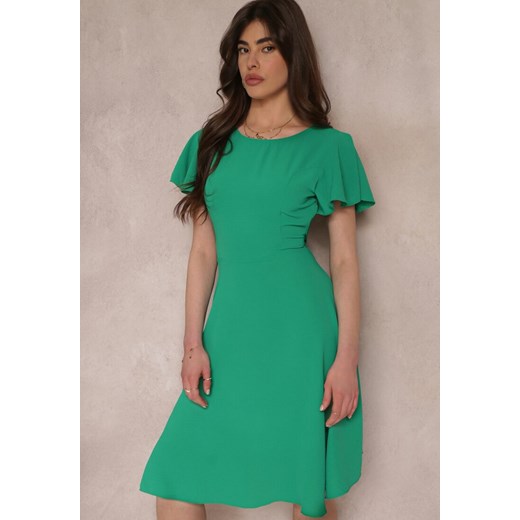 Zielona Elegancka Sukienka z Krótkim Rękawem i Rozkloszowanym Dołem Mimisa ze sklepu Renee odzież w kategorii Sukienki - zdjęcie 157524860
