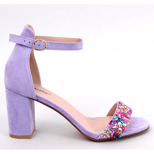 Sandałki na obcasie z kamieniami Valentine Purple fioletowe 39 ButyModne.pl
