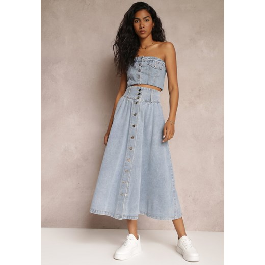 Jasnoniebieska Jeansowa Spódnica Maxi z Guzikami z Bawełny Rachellia ze sklepu Renee odzież w kategorii Spódnice - zdjęcie 157540304